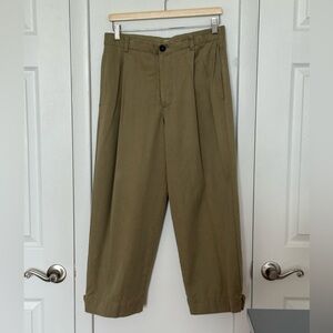 COS Olive Green Pleated Wide-Leg Chinos